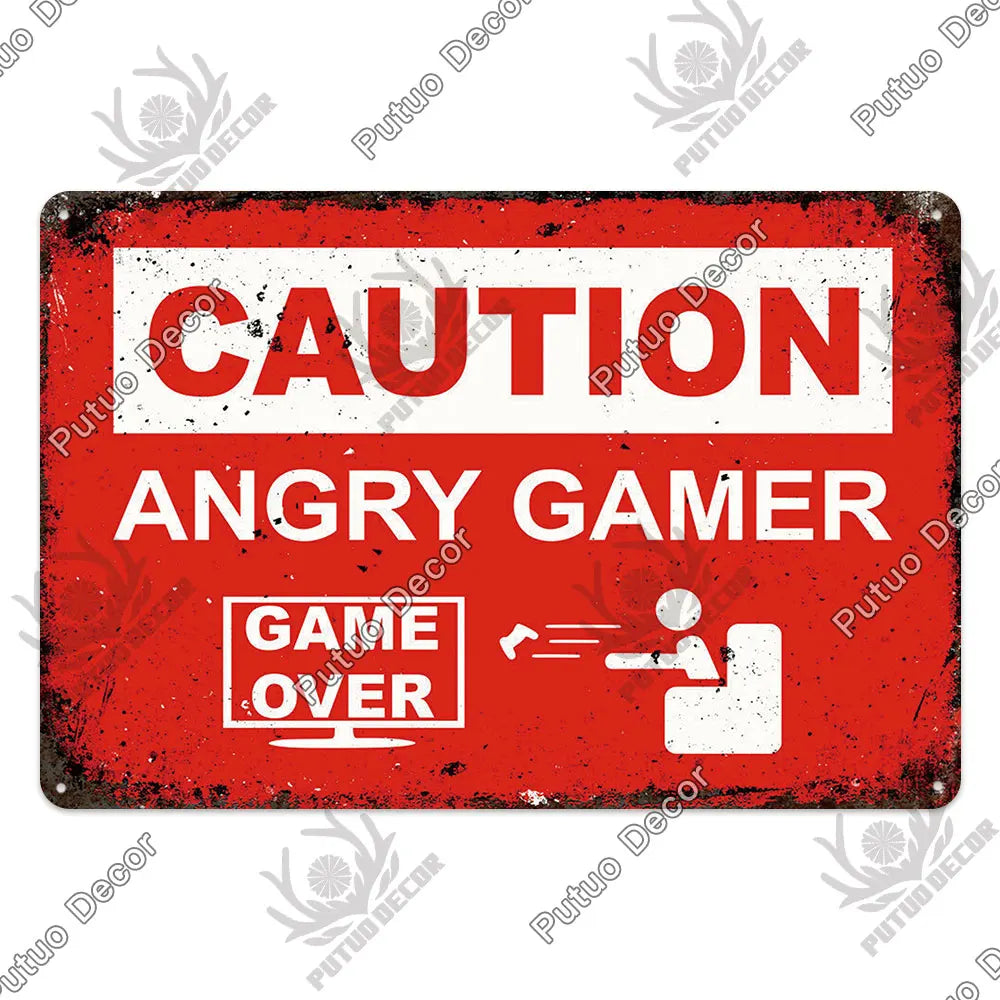 Putuo Vintage Angry Gamer Tin Sign Ziggy's Pop Toy Shoppe