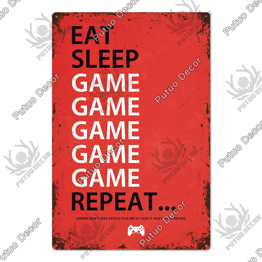 Putuo Vintage Eat Sleep Game Repeat Tin Sign Ziggy's Pop Toy Shoppe