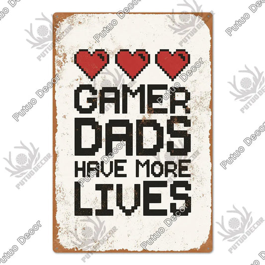Putuo Vintage Gamer Dads Have More Lives Tin Sign Ziggy's Pop Toy Shoppe