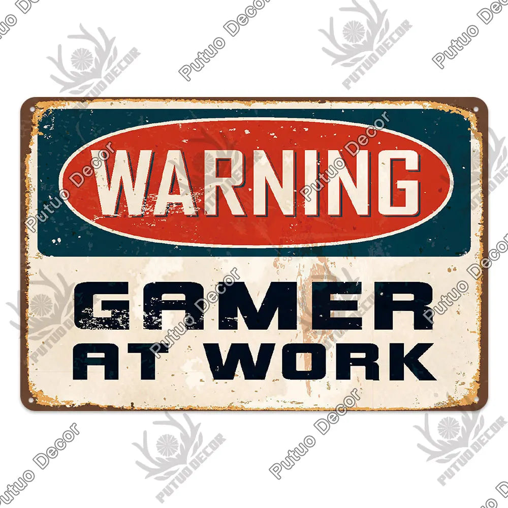 Putuo Vintage Gamer at Work Tin Sign Ziggy's Pop Toy Shoppe