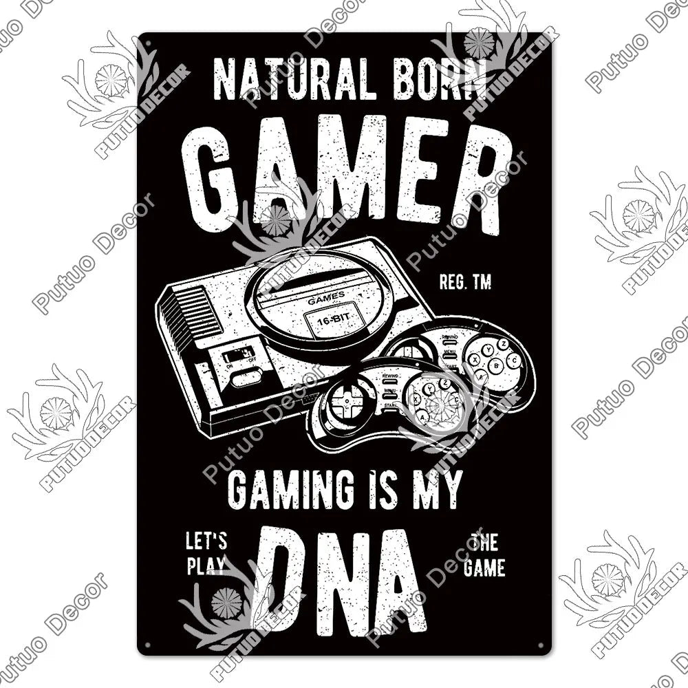 Putuo Vintage Natural Born Gamer Tin Sign Ziggy's Pop Toy Shoppe
