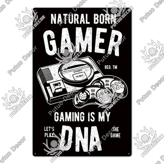 Putuo Vintage Natural Born Gamer Tin Sign Ziggy's Pop Toy Shoppe