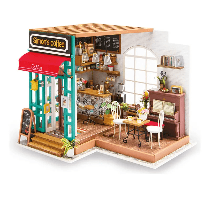 Robotime DIY Simon's Coffee Wooden Miniature Dollhouse 1:24 Ziggy's Pop Toy Shoppe