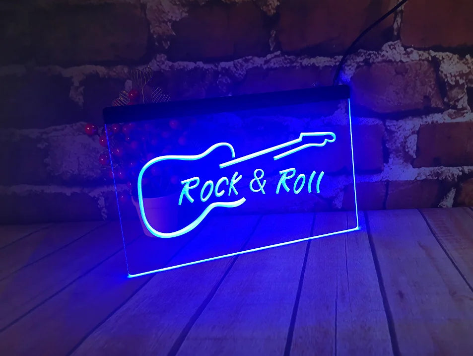 Rock and Roll Guitar Music LED Neon Sign Ziggy's Pop Toy Shoppe