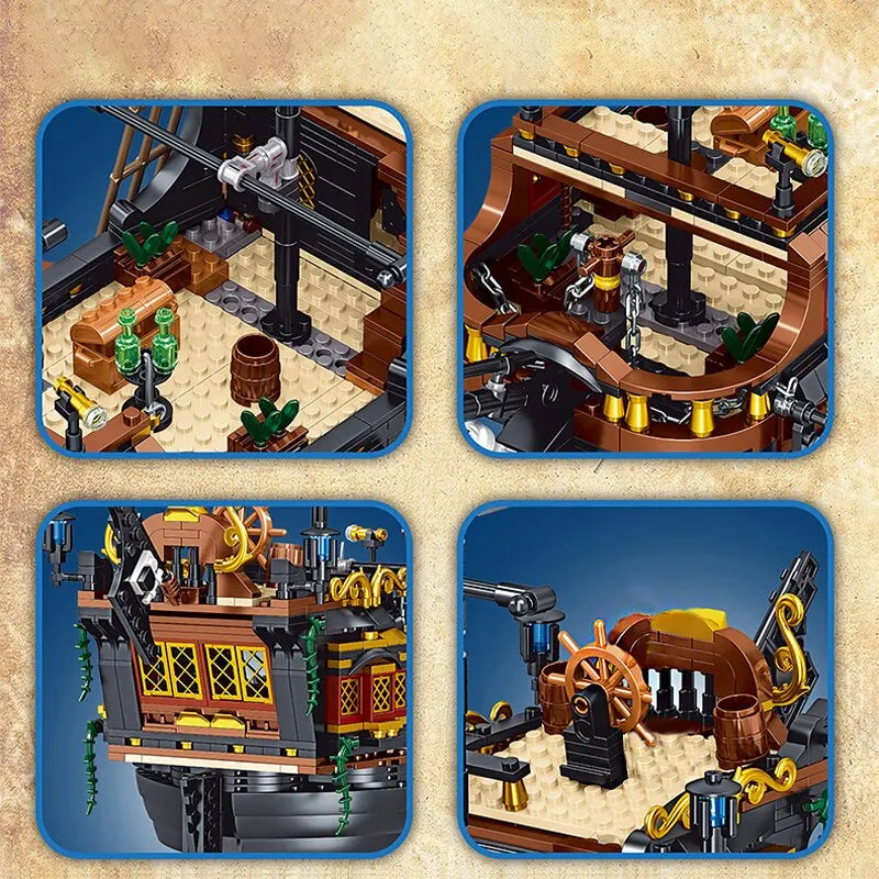 Jolly Roger Pirate Ship Building Blocks Set