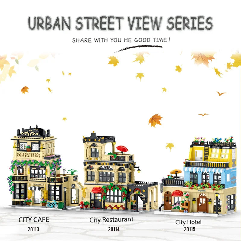 1443pcs Urban Street View Series Creative City Café Building Blocks with LED Lights