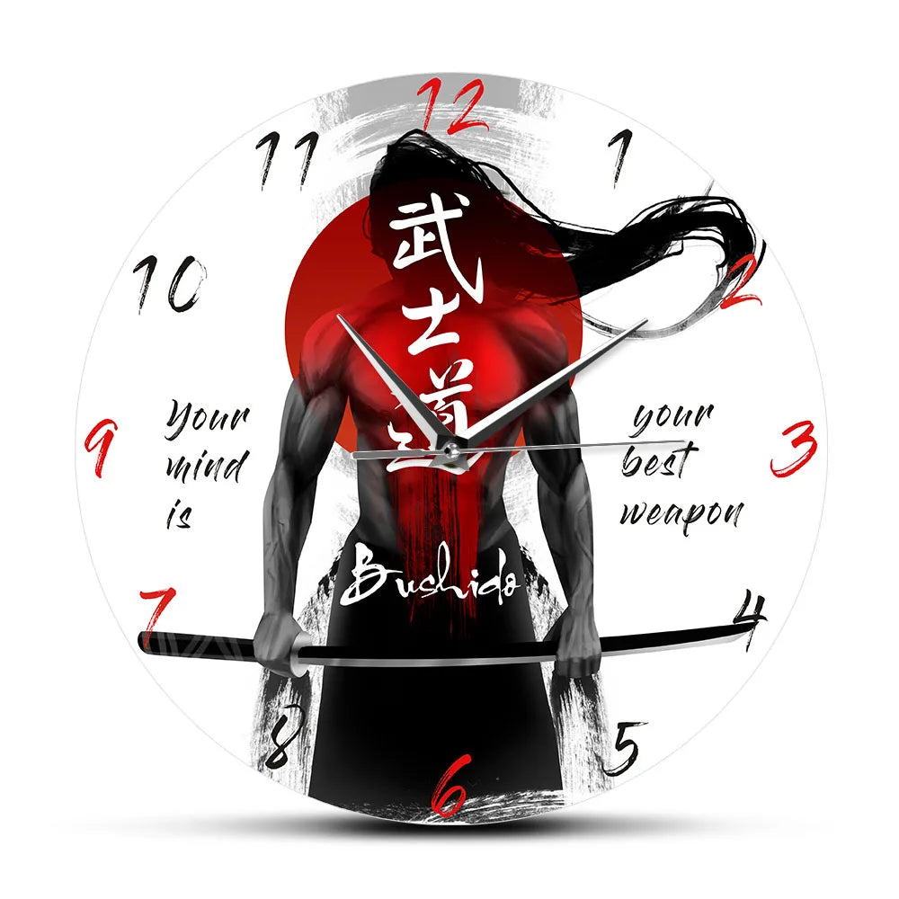 Samurai with Katana Sword Japanese Calligraphy Wall Clock Ziggy's Pop Toy Shoppe