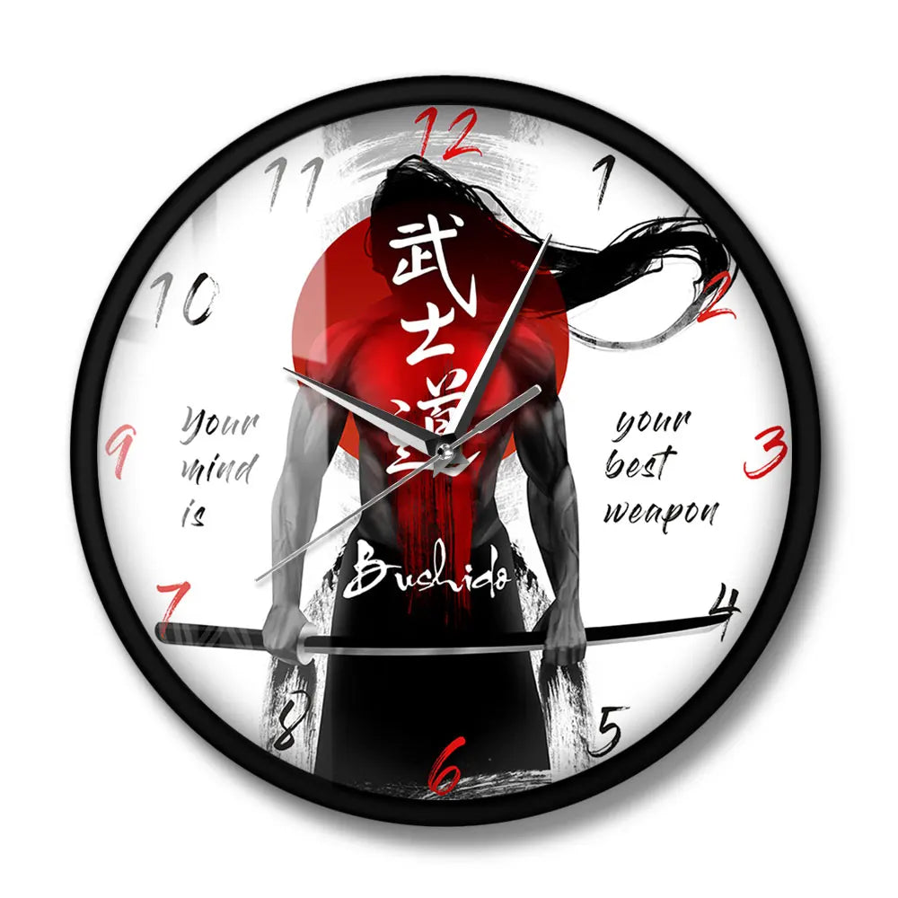 Samurai with Katana Sword Japanese Calligraphy Wall Clock Ziggy's Pop Toy Shoppe