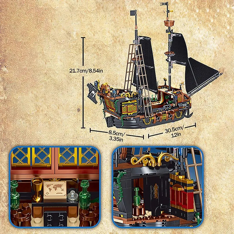 Jolly Roger Pirate Ship Building Blocks Set