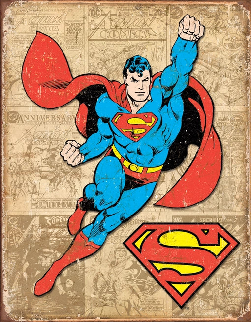 Superman Weathered Panels Tin Sign Ziggy's Pop Toy Shoppe
