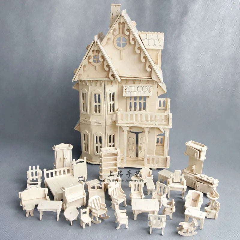 Unfinished DIY Gothic Wooden Dollhouse with Furniture Ziggy's Pop Toy Shoppe