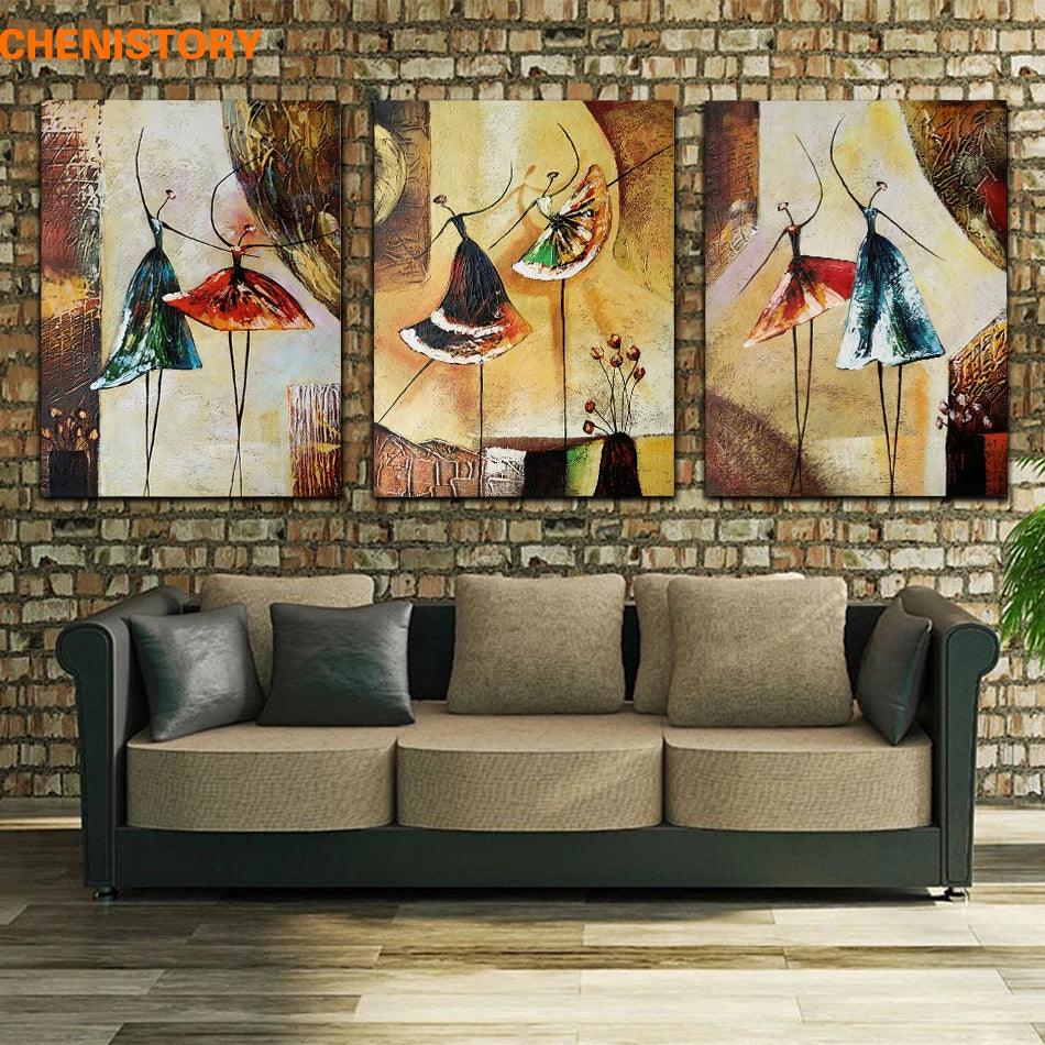 Unframed 3-Panel Hand painted Ballet Dancer Oil Painting On Canvas Ziggy's Pop Toy Shoppe