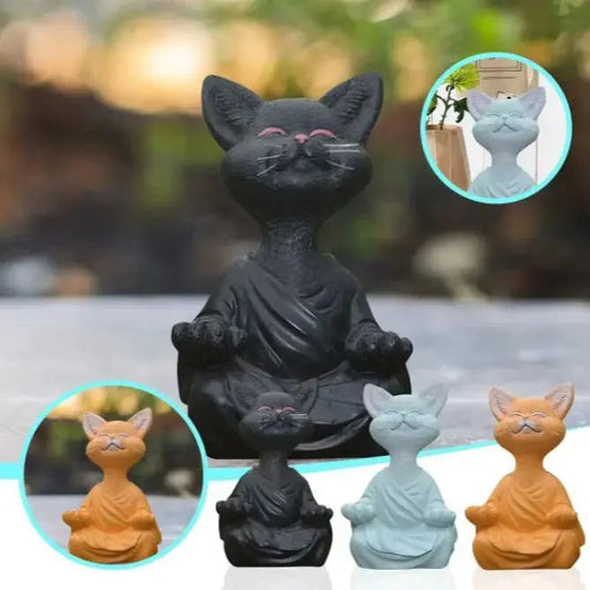 Whimsical Buddha Meditation Cat Figurines Ziggy's Pop Toy Shoppe