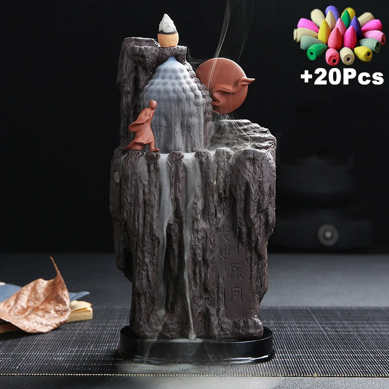 Zen Dragon Monk Meditating Under Waterfall Incense Burner Ziggy's Pop Toy Shoppe